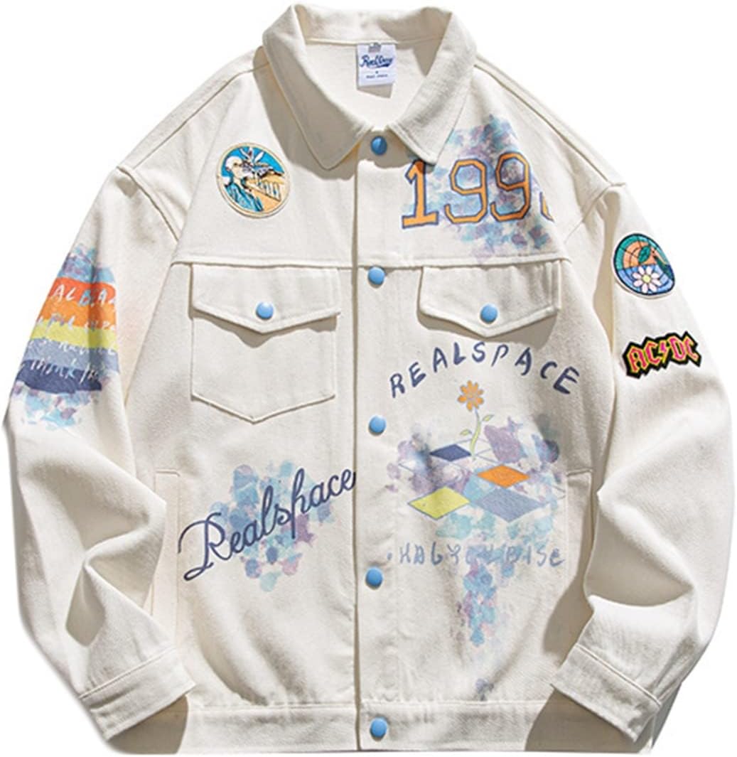 ジャケット メンズ 春秋 折り襟 ジャンパー 綿 カジュアル プリント ヒップホップ ブルゾン ストリート 男女兼用 ユニセックス bf風 アウター おおきいサイズ オシャレ 羽織り 春服