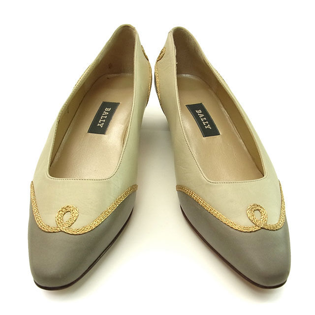 パンプス シューズ 靴 ゴールドライン 7ハーフ ベージュ グレー ゴールド 中古 10,106円
