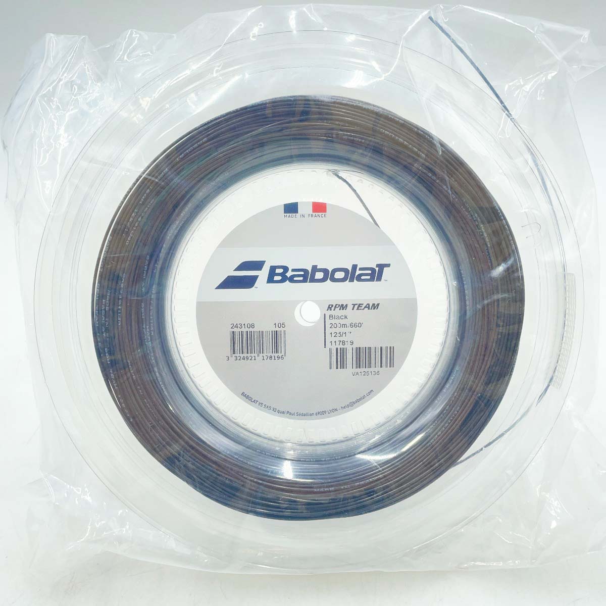 【中古・未使用品】バボラ RPM TEAM チーム 125 硬式 テニス ストリング ガット ロール 200m ブラック 243108 BABOLAT 1.25mm