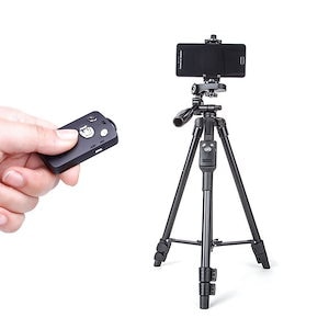 スマホ三脚 ビデオカメラ 三脚 一眼レフカメラ 軽量 4段階伸縮 Bluetoothリモコン 収納袋