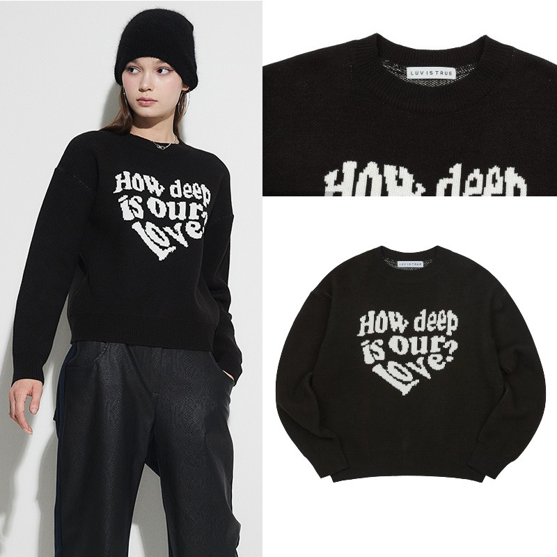 [ LUV IS TRUE ] OW LOVE KNIT/ BLACK / FREE / クロップ機長の雰囲気ある/シグネチャーロゴデザイン