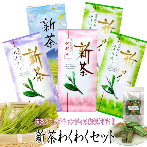 新茶わくわく5袋セット 大走り100g1袋 初摘み100g1袋 八十八夜100g2袋 新茶 富士の里1袋 日本茶 お茶