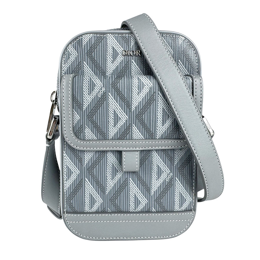 クリスチャンディオール Christian Dior ショルダーバッグ CDダイヤモンド ヒット ザ ロード バーティカル ポーチ レザー グレー メンズ z9102