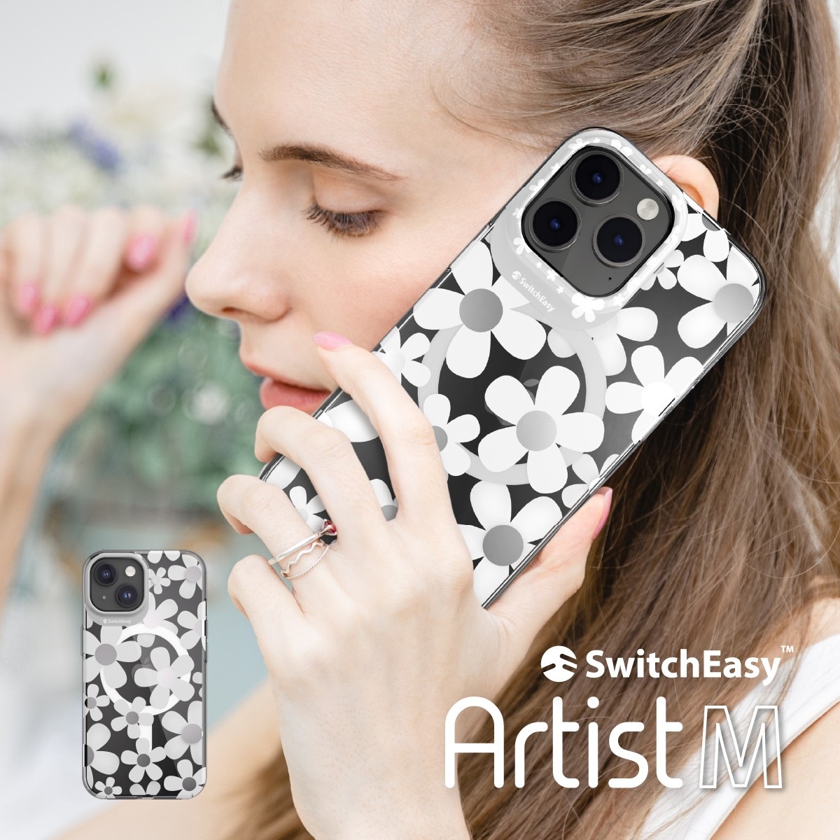 iPhone15Plus 対応 ケース Magsafe 対応 マグネット 付 / 耐衝撃 米軍 MIL規格 クリア おしゃれ アート クリアケース マグセーフ スマホケース Artist M