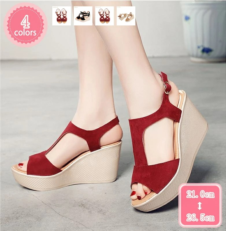 777円OFFクーポン シンプル ナチュラル 大人カジュアル フロントジッパー オープントゥ サンダル ウエッジソール 厚底 レディース 靴 小さいサイズ ハイヒール8cm コスプレ ウェッジソールサ