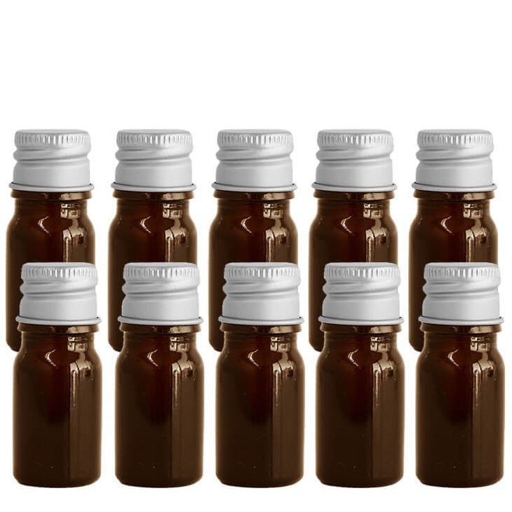 遮光瓶 5ml（アンバー） 100本セット シルバーキャップ ヴァーティカルドロッパー / 遮光ビン ガラス瓶 薬瓶 保存 アロマオイル エッセンシャルオイル精油 キャリアオイル 香水 手作り コスメ