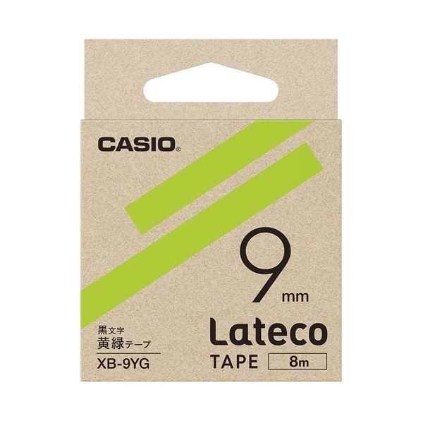 （まとめ）カシオ計算機 ラテコ専用テープXB-9YG黄緑に黒文字（30セット）