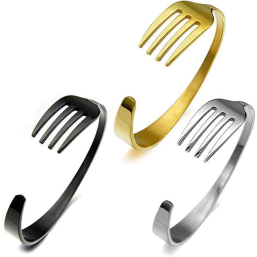 食器 フォーク ステンレス バングル 手首 アクセサリー 料理人 レストラン スタッフ 店員 金色 銀色 黒色 ユニーク 男性 女性 プレゼント 人気 父の日 調理師 stb00-00-0045
