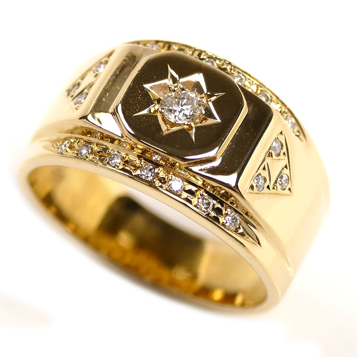 K18YG イエローゴールド リング・指輪 ダイヤモンド0.22ct 19.5号 9.4g メンズ 中古 108,900円