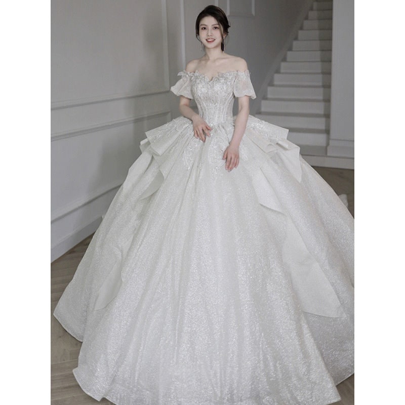 [送料無料]ワンショルダーウェディングドレス花嫁2025本糸小重工業先進大型尾冬