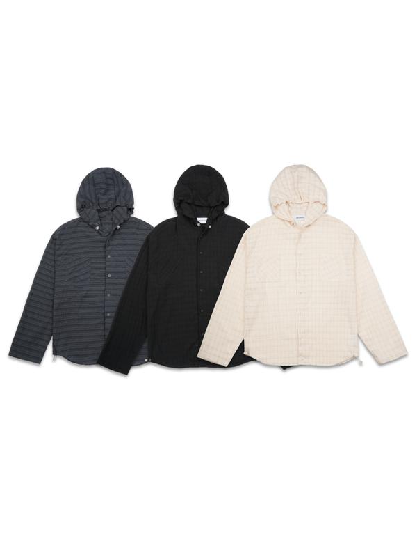 シースルーチェックフードシャツ