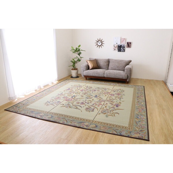 1030240010602 い草 畳 自然素材 カーペット ラグ インテリア 夏用 節電 無地 涼しい エレガンス柄 和モダン柄 アジア系柄 花 立体感 江戸間6畳 約261×352cm メーカー直送 20,022円