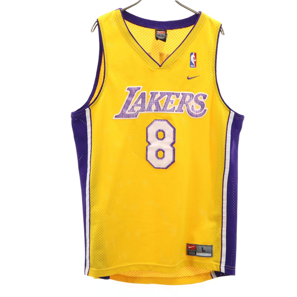 NBA LAKERS BRYANT 8 ノースリーブ ゲームシャツ メッシュ タンクトップ L イエロー レイカーズ メンズ 古着