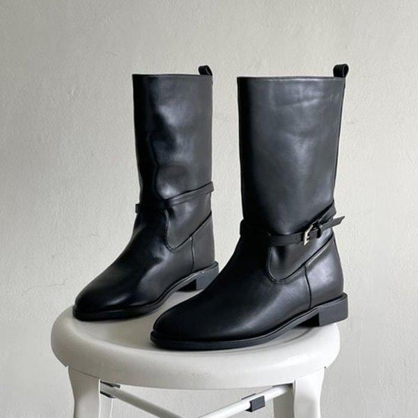 女性モダンベルテッドミドルブーツ