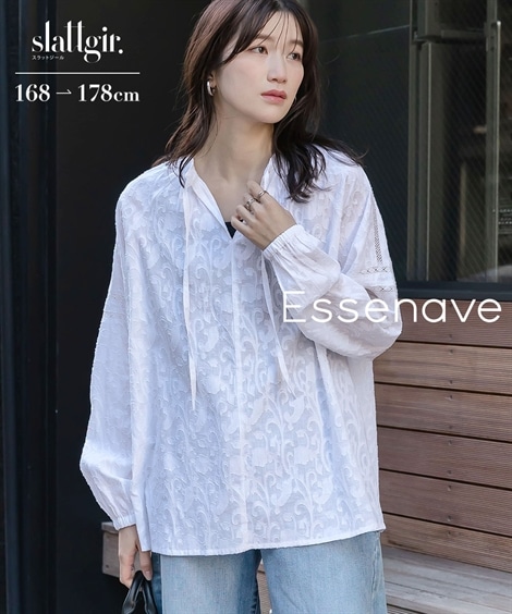 シャツ・ブラウス 高身長　インド綿100%ジャガードデザインブラウス トールサイズ Essenave