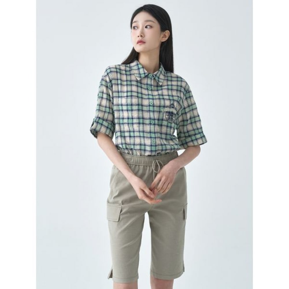 [ジセン] コットンチェックエンブロイダリーストリングブラウス LCWSO537_MT