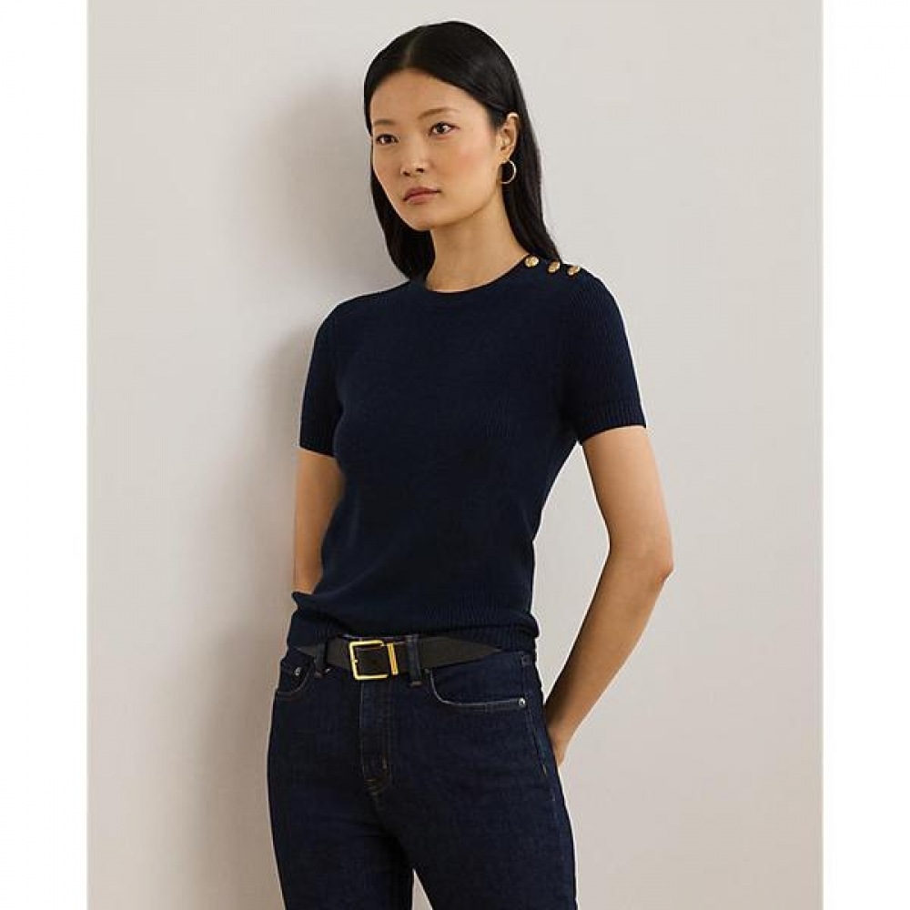 ローレンラルフローレンボタントリムコットンショートスリーブセーター (WMLRSWESN820145410)