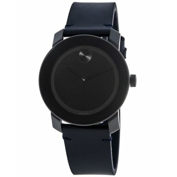 その他 ファッション腕時計 New Movado Bold Black Dial Navy Leather Strap Mens Watch 3600583