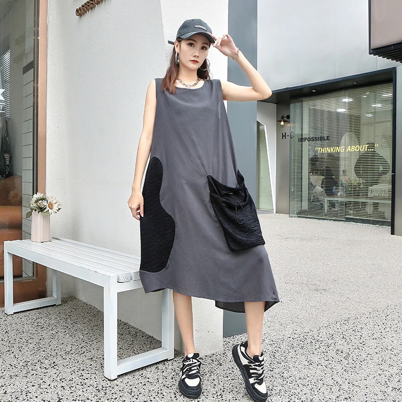 ワンピース人気新作可愛いタンクトップワンピースレディース夏服韓国ファッションゆったりカジュアルブランド大きなポケット設計