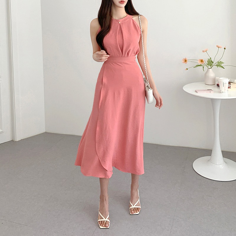 セットアップ シフォン ホルターネック ミドル丈 スカート フレアタイプ 襟なし エレガント 上品 清楚 レトロ かわいい 大人可愛い おしゃれ フェミニン 大人女子 シンプル 抜け感 二次会 合コン