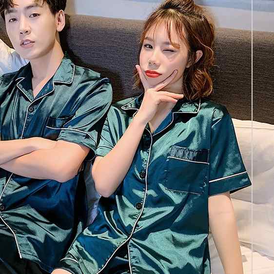 パジャマ ナイトウエア 上下セット 半袖 ミディアム丈 襟付き 前開き ボタン 胸ポケット ショートパンツ ウエストゴム シルク かわいい 大人可愛い きれいめ シンプル 上品 おしゃれ かっこいい