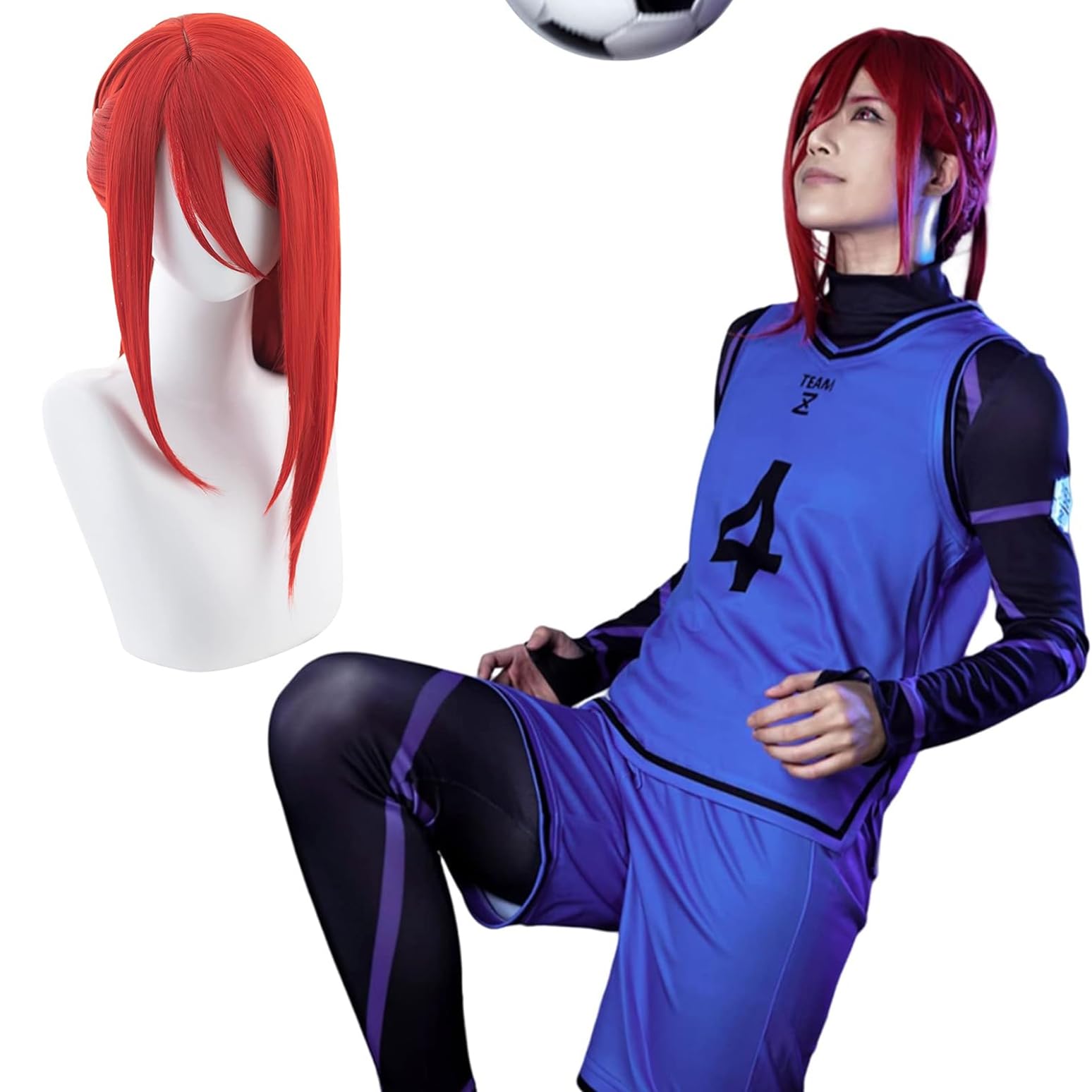 ブルーロック コスプレ 千切 豹馬 コスプレ衣装 ウィッグ付き 千切豹馬 サッカー ユニフォーム トレーニングウェア チームZ ちぎりひょうま 伍号棟 一次選考 背番4番 ブルーロ 13983