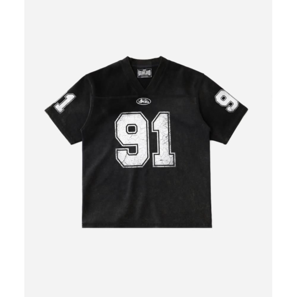 BADBLOOD 91 Crack Print V-Neck T-Shirt Black w-tee25-051