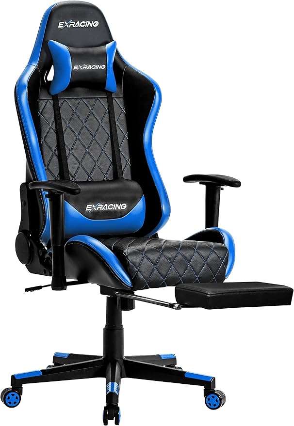 EXRACING ゲーミングチェア オットマン付き【 人間工学に基づいた3D設計 】 オフィスチェア デスクチェア 椅子 ゲーム用チェア イス パソコンチェア ハイバック [ 非再生ウレタン採用 ]