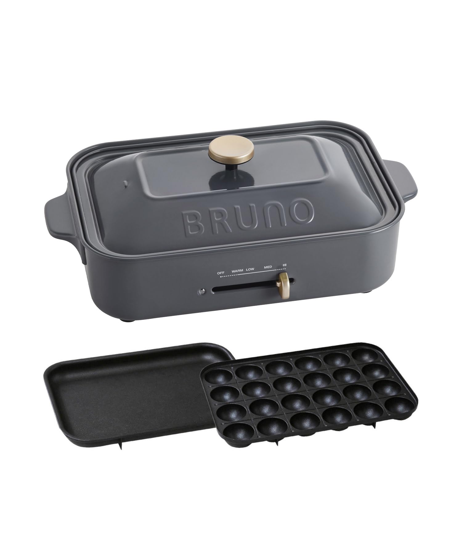 BRUNO ブルーノ コンパクトホットプレート 本体 プレート2種(たこ焼き 平面) チャコール おしゃれ かわいい これ1台 蓋 ふた付き 1200w 温度調節 洗いやすい 1人 2人 3人用 小型