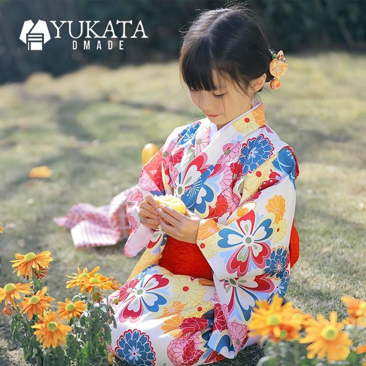 出荷が迅速である 独占販売 浴衣 子供 菊柄 花柄 女の子 セット 3点セットゆかた レトロ 腰ひも 足袋 カラフル ベビー 浴衣セット 盆踊り 子供服 夏祭り ひな祭り花見 夏 花火大会 可愛い 1