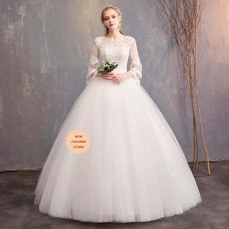 ウエディングドレス新型韓国版1字肩長袖ウェディングドレス