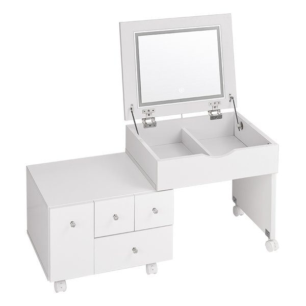 伸縮式コスメワゴン 約 幅4886×奥行42.5×高さ46/85cm ホワイト MUD-6628WH