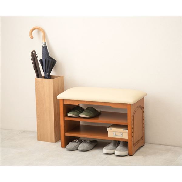 玄関ベンチ 約幅60x奥行31x高さ43cm ライトブラウン 組立品