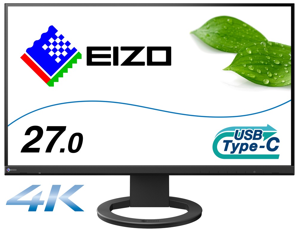 EIZOエイゾー 液晶ディスプレイ(27型/IPS/4K UHD 3840×2160/5ms/HDMI/DP/USB Type-C/VESA/PBP対応/5年保証)(ブラック) EV2740SBK