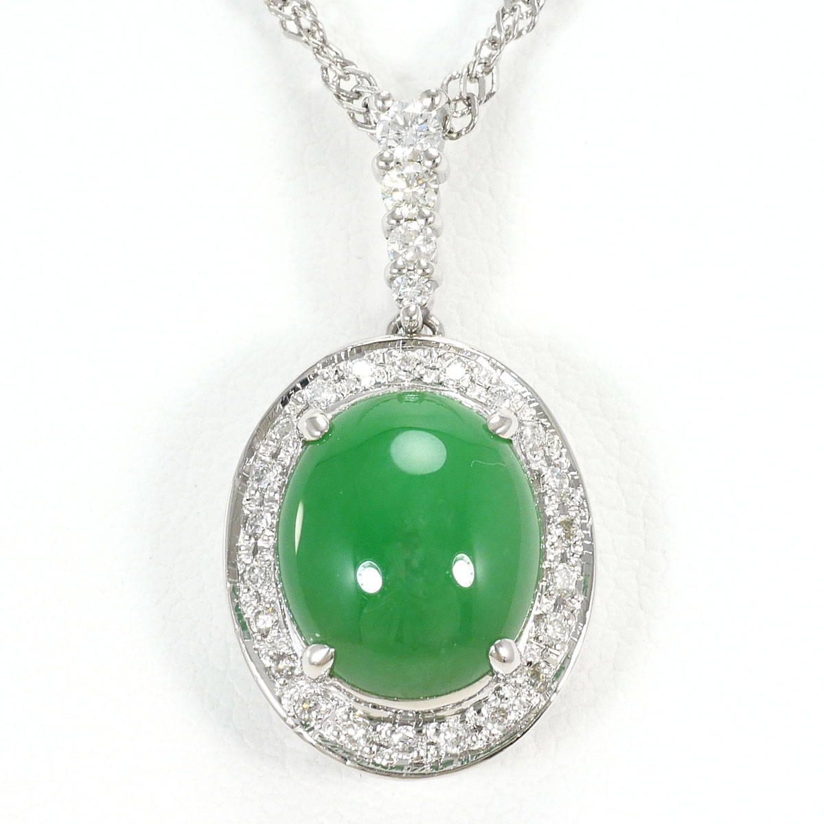 PT900 プラチナ PT850 プラチナ ネックレス ヒスイ 3.19 ct ダイヤモンド 0.18 ct カード鑑別書 総重量約6.2g 約40cm 中古