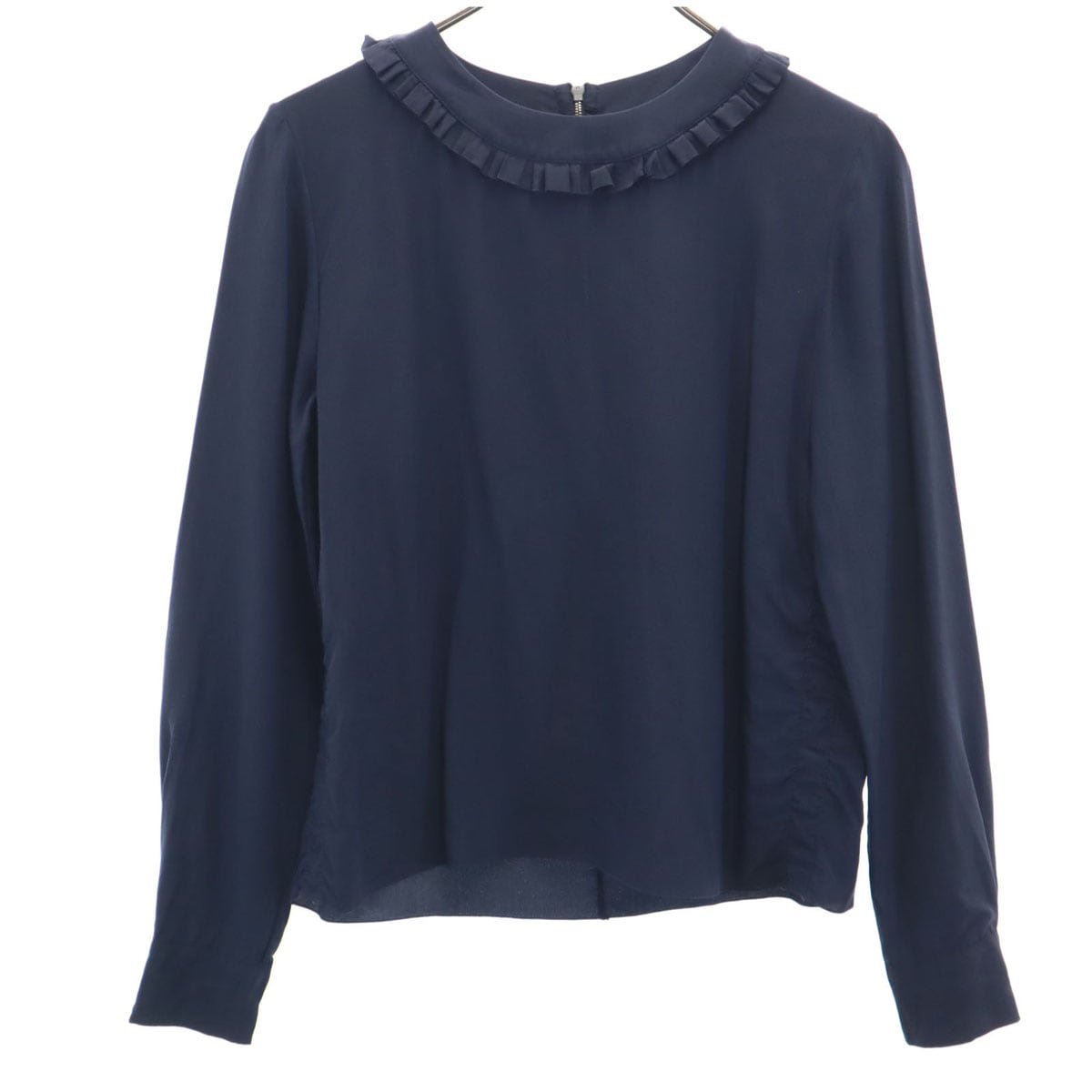 ポルトガル製 シルク 長袖 ブラウス 38 ネイビー シャツ レディース 古着