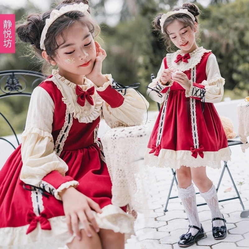 オリジナル子供用子供服スペイン製秋冬女の子ふわふわ赤長袖プリンセス