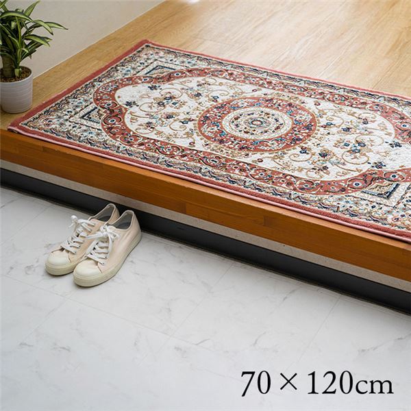 玄関マット 約70×120cm ローズ 抗菌 防臭 消臭 丈夫 耐久性 弾力性 トルコ製 ウィルトン織 玄関カーペット インテリア家具
