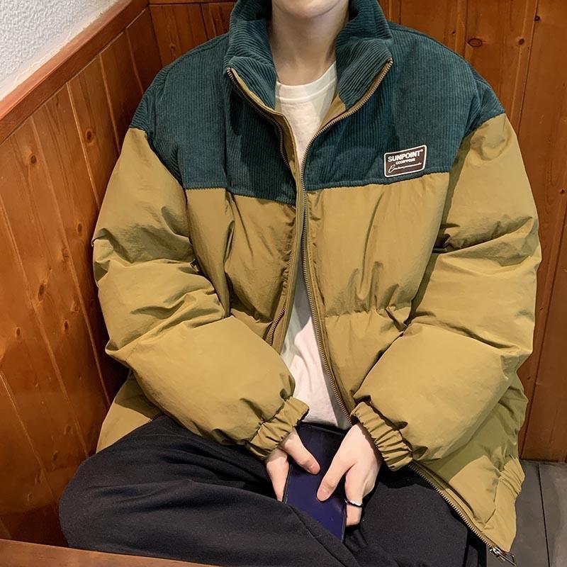 メンズ服 立ち襟 港風 ゆったり 撞色 パッチワーク コーデュロイ ウォーム コットンジャケット カジュアル 百掛け ジャケット