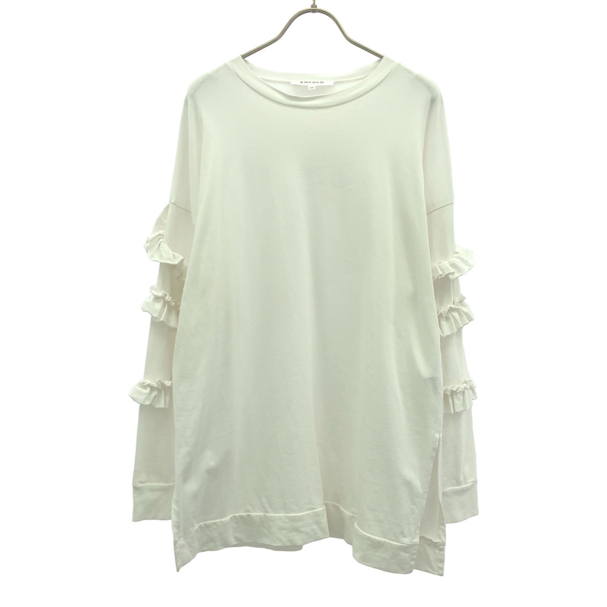 ENFOLD エンフォルド 日本製 長袖 袖フリル サイドスリット チュニック 38 ホワイト レディース 古着