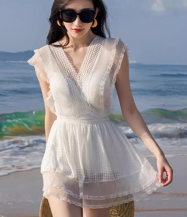 水着 レディース プール ビーチ お腹 カバー セクシー ワンピース 着痩せ スカート 2点 セット フェアリー 温泉 海 夏 スイムウェア