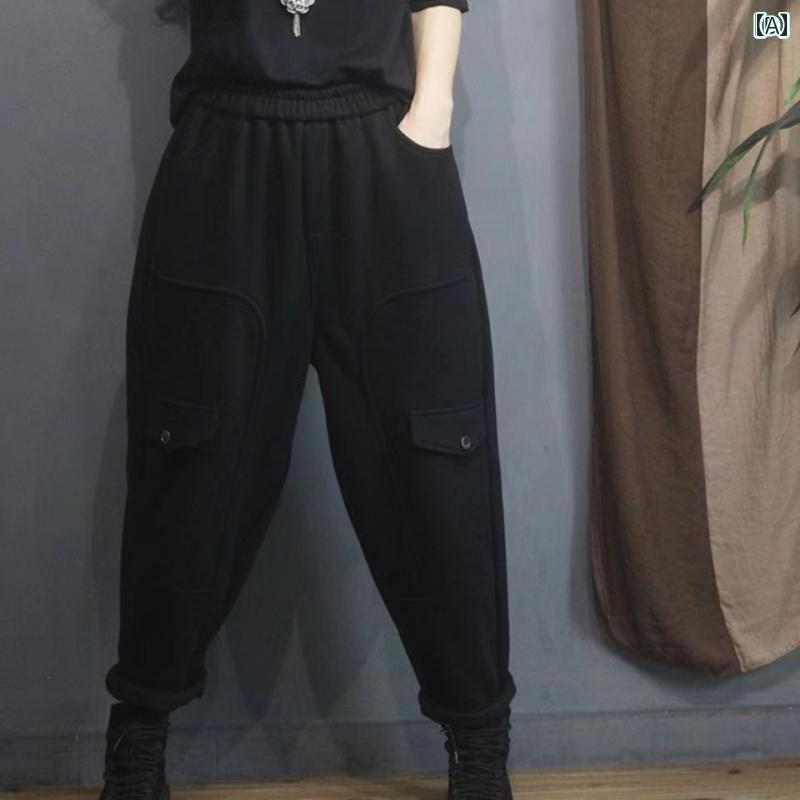 レディース カジュアル パンツ ボトムス ジョガー 防寒 暖かい ベルベット 厚手 女性 冬 大きいサイズ だぶだぶ スウェット