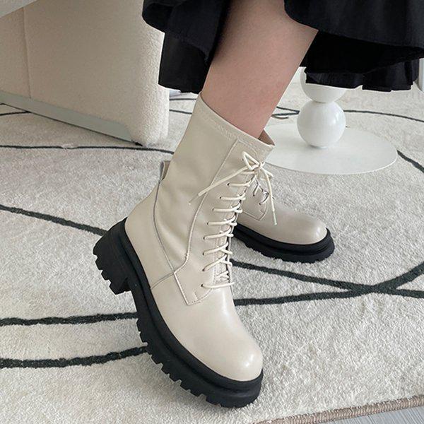 女性牛革 厚底ブーツ 秋の靴 6cm