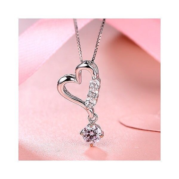 ネックレス レディース ダイヤ オープンハート 3連粒 ダイヤ ピンク シルバー925 プラチナ仕上げ プレゼント ギフト