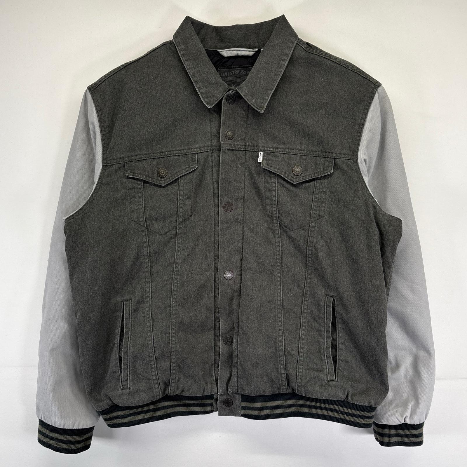 古着 スタジャン 大きいサイズ アワードジャケット ツートン 中綿 デニム切り替え 2XL グレー系 メンズ
