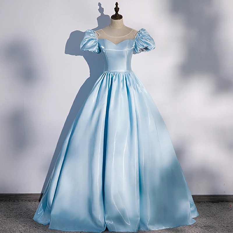 カラードレス 編み上げタイプ パーティードレス 半袖 演奏会用ドレス 発表会 成人式 パール プリンセスラインドレス 結婚式 二次会 披露宴 エレガント 前撮りドレス ロングドレス イブニングドレス