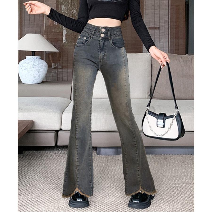 【急速出荷!】人気沸騰 大人気レディースパンツ フレアデニムパンツ ハイウエストジーンズ