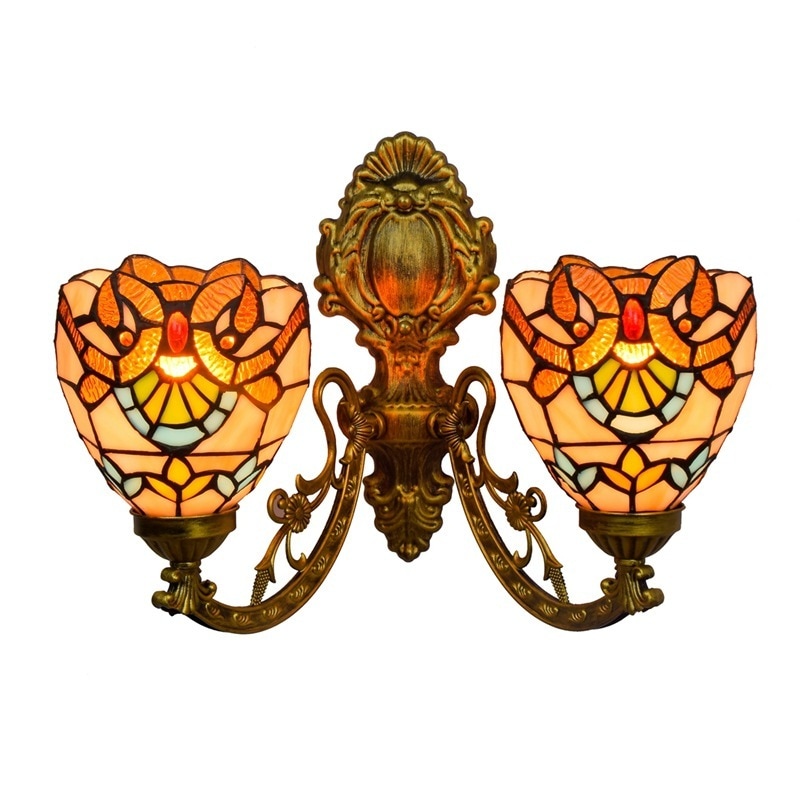 廊下の双頭壁灯アメリカンクリエイティブバロックステンドグラスバーレストラン瑠璃灯