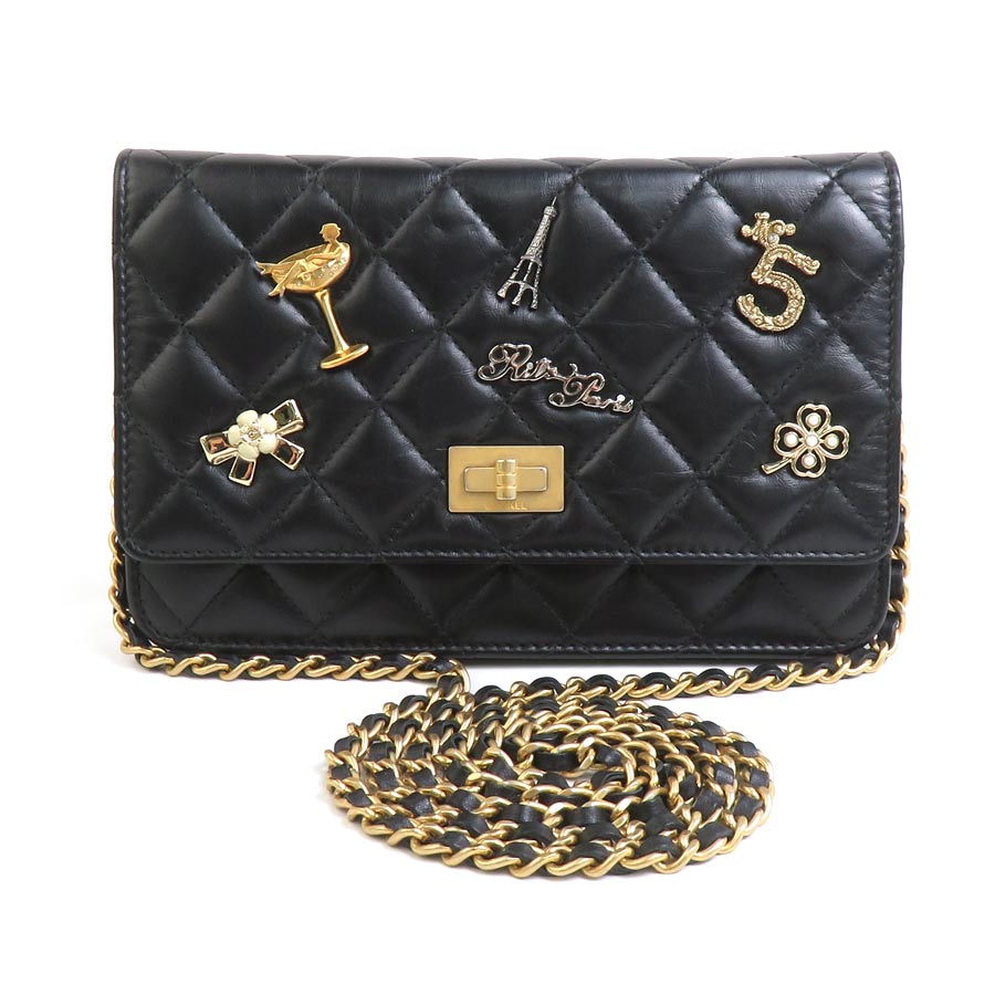 シャネル CHANEL チェーンウォレット 2.55 ラムスキン ブラック レディース 90064a