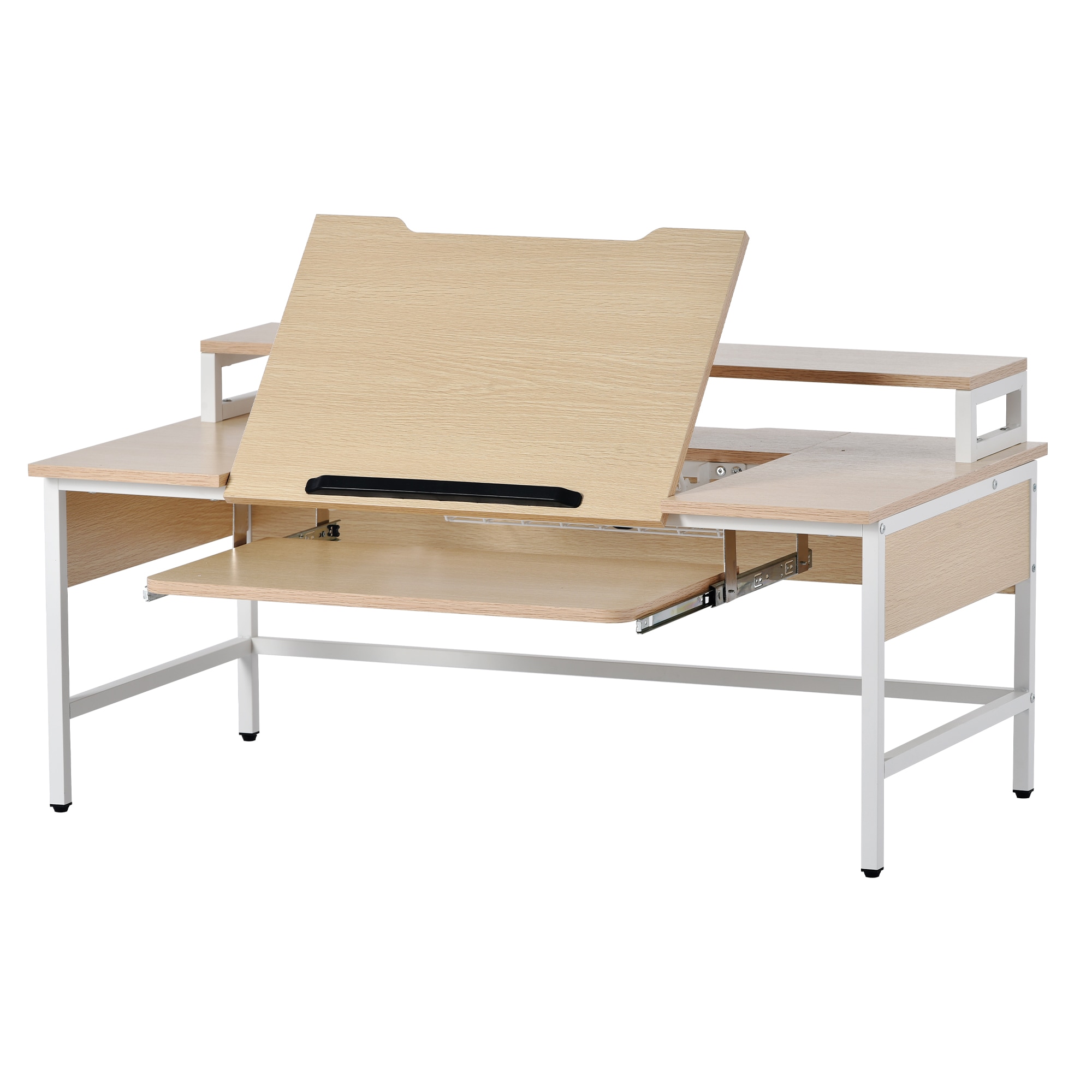 【国内発送】908【新品登場】パソコンデスク ハイタイプとロータイプに切り替え可能 多段階調節ホルダー付き オフィスデスク 木製 学習机 いくつのPC設備同時使用可能【ナチュラル】